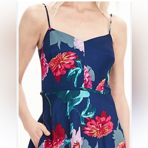 Banana Republic Floral A Line Midi dress cocktail party women size 4 - Picture 2 of 9